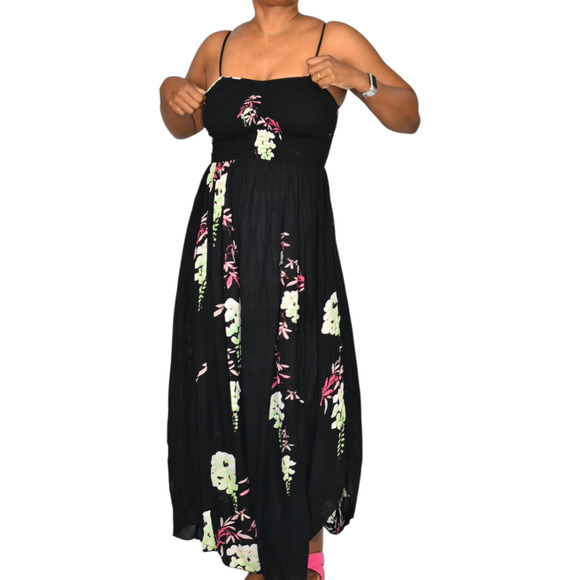 Free People Beau Midi Dress Black Floral Gauzy Smock Slip Sweetheart Sundress XS - Picture 12 of 15